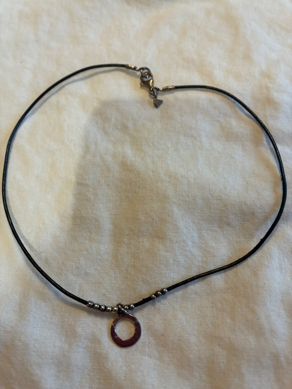 Silpada Minimal Black Leather Cord Necklace with Silver Ring Pendant N1687